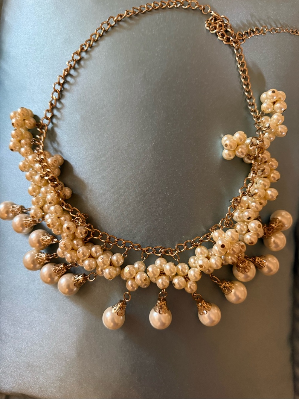 Pearl Cluster Statement Necklace - Gold Tone